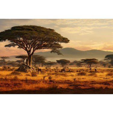 canvas of a Savanna with Mountains